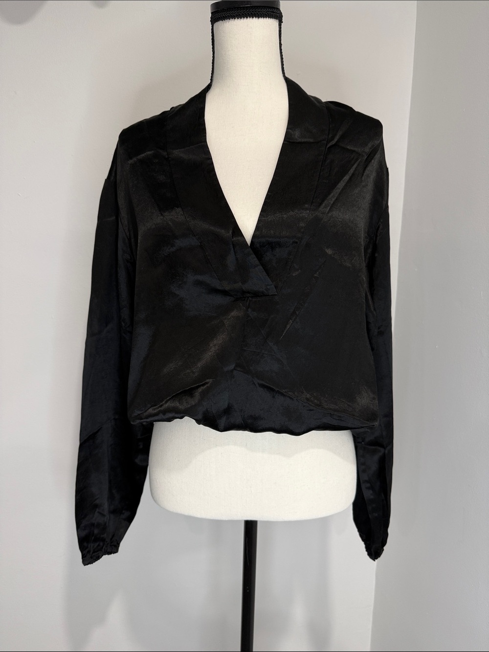 Nili Lotan Black Satin V-Neck Blouse